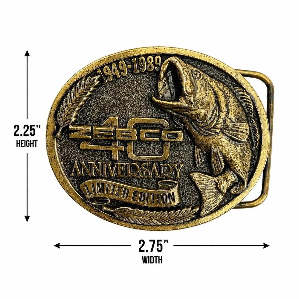 Zebco 40th Anniversary Belt‎ Buckle 1949-1989 Limited Edition Bass Fishing Brass